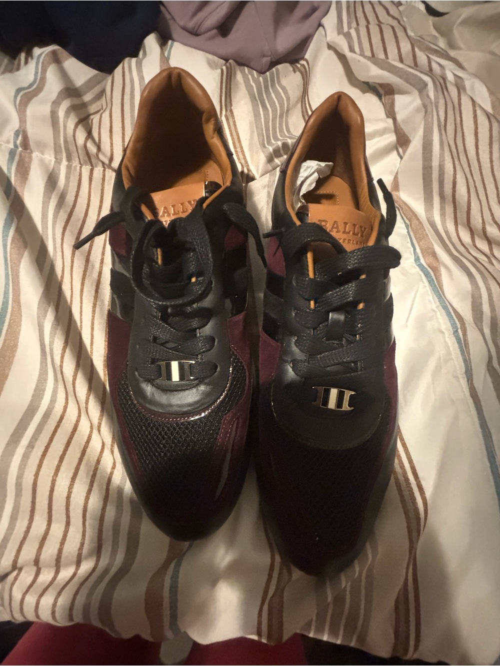 Bally Men's Burgundy and Black Leather-Trim Sneakers
